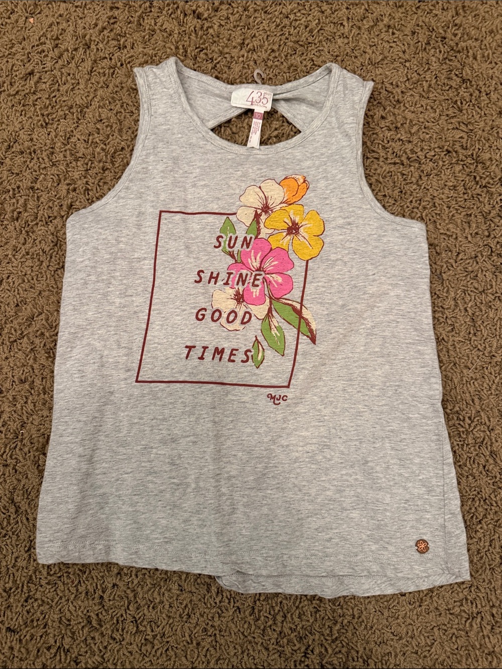 Matilda Jane Gray Tank Top with Pink and Yellow Floral Graphic
